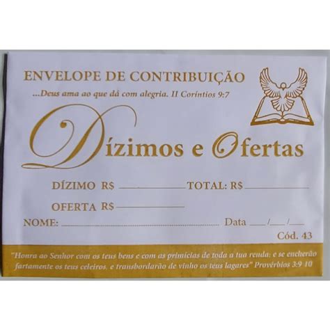 Envelope De Contribuição Dízimos E Ofertas branco e dourado 100