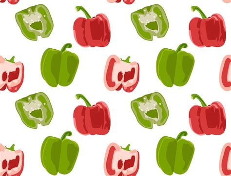 Premium Vector Red Green Bell Peppers Whole And Cut In Half Seamless