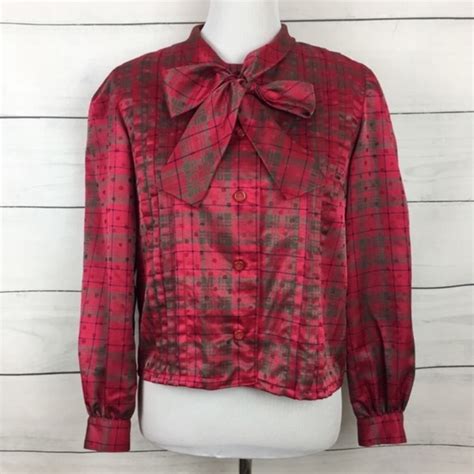Vintage Tops Vintage Handmade Plaid Pussy Bow Blouse Poshmark