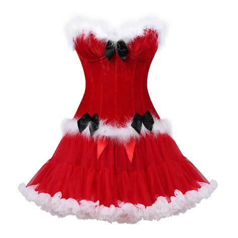 Christmas Sexy Corsets Dresses Women Miss Santa Bustier Red Skirt