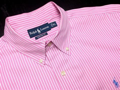 Ralph Lauren Mens Xl Custom Fit Pink White Striped Long Sleeve Button Down Shirt Ralph Lauren