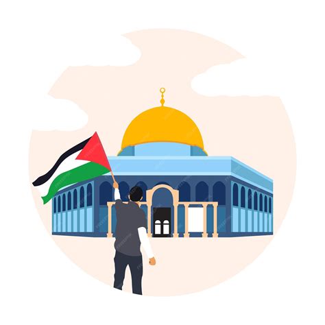 Premium Vector A Man Protest Stands In Front Of Al Aqsa Masjid With A