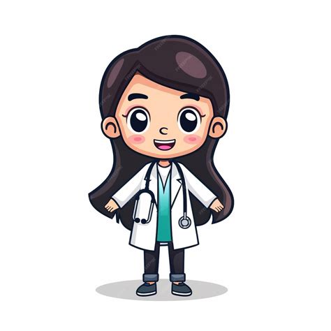 cartoon drawing   female doctor   white lab coat premium ai