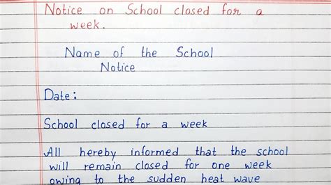 Write A Notice On School Closed For A Week Notice Writing English