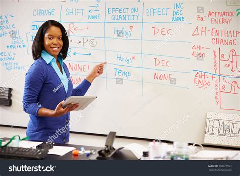 Science Teacher Standing Whiteboard Digital Tablet Stock Photo ...