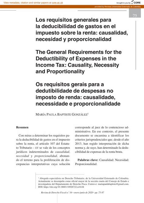 Pdf Los Requisitos Generales Para La Deducibilidad De Gastos