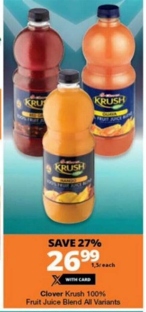 Clover Krush 100 Fruit Juice Blend 1 5l Offer At Checkers