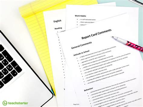 Report Card Comments Teaching Resource Teach Starter Free Printable