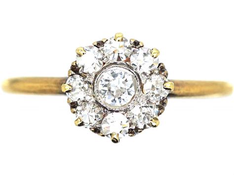 Edwardian 18ct Gold Diamond Daisy Cluster Ring 93T The Antique