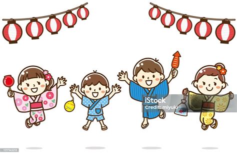 Children Wearing Yukata Stock Illustration - Download Image Now - Obon ...