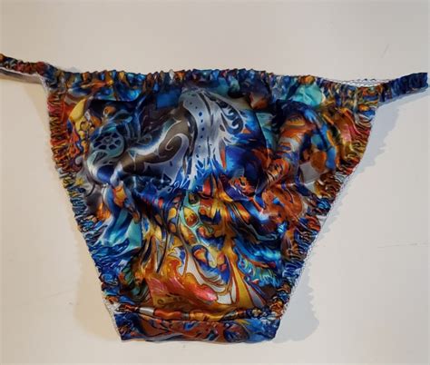 Double SILK Gusset String Bikini Panty Wet Look Floral Print L Blue EBay