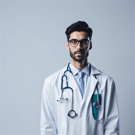 Premium Ai Image A Man Wearing A Lab Coat And Stethoscope Stands In