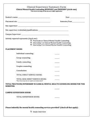 Fillable Online Medaille Clinical Experience Summary Form Docx