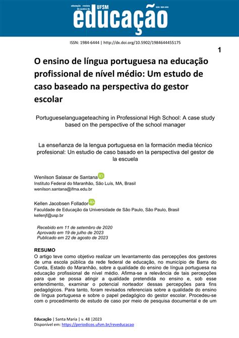 Pdf O Ensino De L Ngua Portuguesa Na Educa O Profissional De N Vel