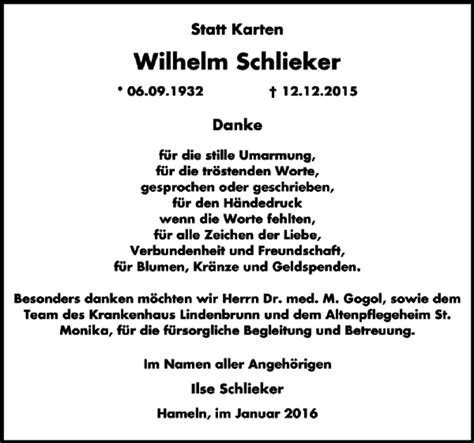 Traueranzeigen Von Wilhelm Schlieker Trauerportal Ihrer Tageszeitung