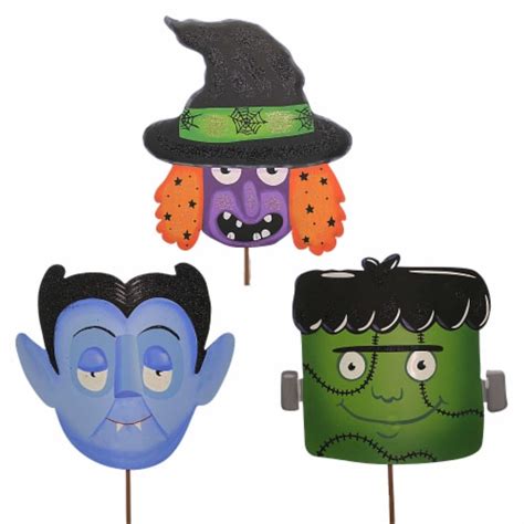 Halloween Monster Masks Set3 Stakes Metal Witch Dracula Frankenstein