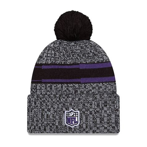 Baltimore Ravens Nfl Sideline 2023 Black Bobble Knit Hat New Era Cap