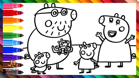 Dibuja y Colorea A Peppa Pig Y A Su Familia Dibujos Para Niños