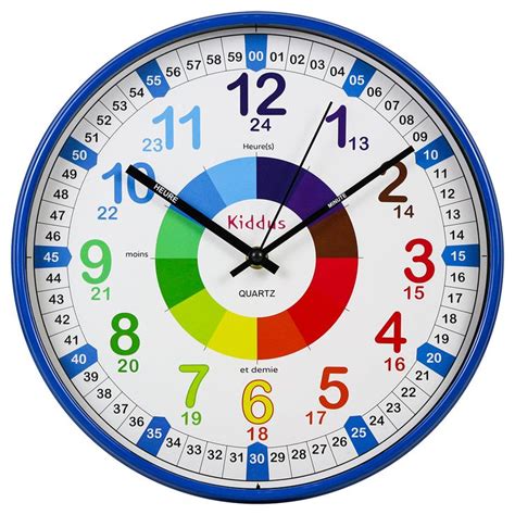 A Blue Clock With Numbers And Colors On It