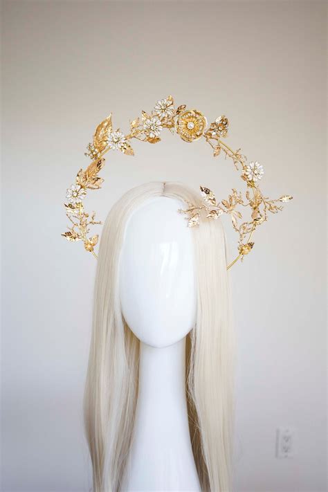 Gold Halo Flower Crown Panmilli Goddess Headpiece Queen Crown Bridal