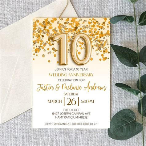 Wedding Anniversary 10 Year Invitation Etsy