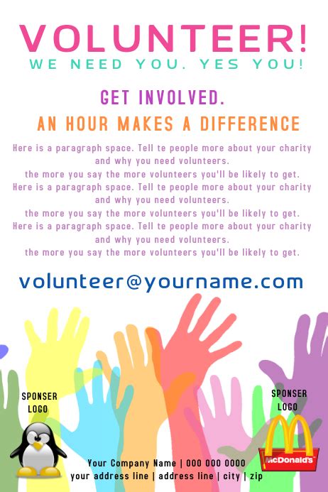 Volunteers Needed Poster Template Postermywall