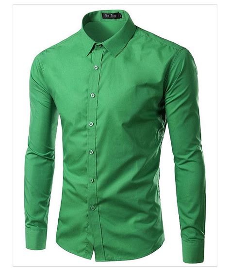 Camisa Masculina Slim Fit Cor Sólida Verde Mandoras