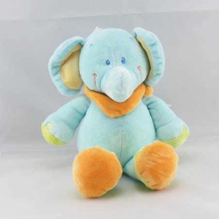 Doudou L Phant Bleu Vert Foulard Orange Kiabi Nicotoy