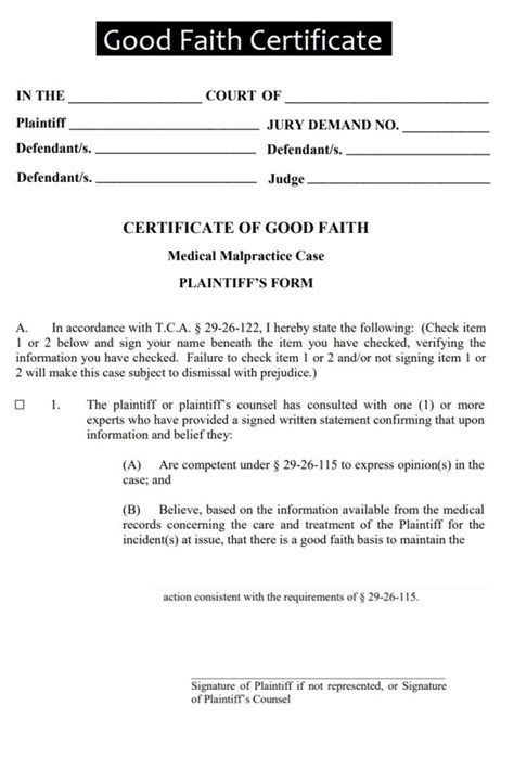 Good Faith Certificate Template Pdf Free Word Excel Templates