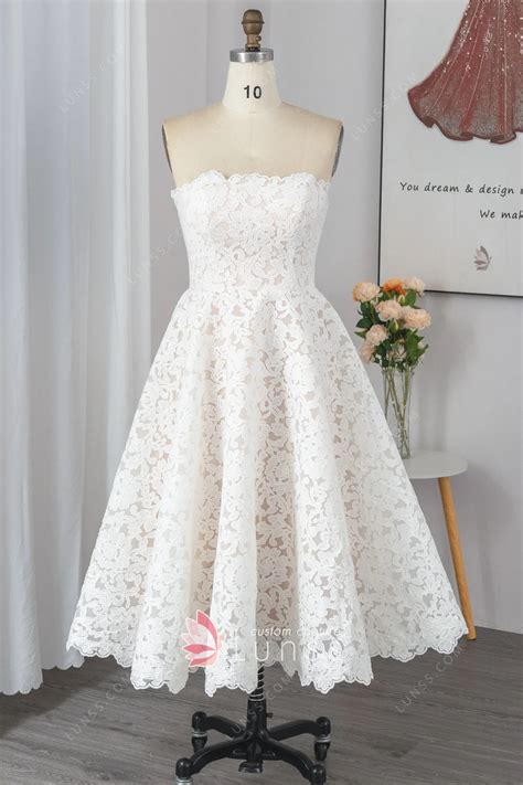 White Lace Tea Length Dress