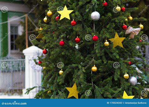 Christmas Tree on the Street in the City. Large Photo Stock Photo ...