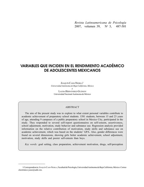 variables que inciden en el rendimiento académico de adolescentes