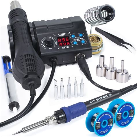WEP 882D Soldering Iron Station 2 IN 1 SMD Hot Air Rework Station With 2 Spools Of Solder Wire