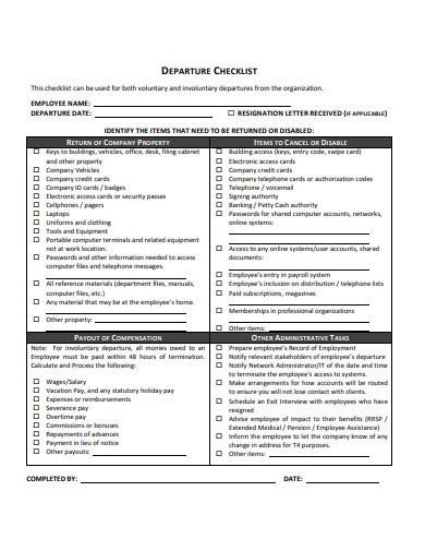 Free Departure Checklist Samples In Pdf Ms Word