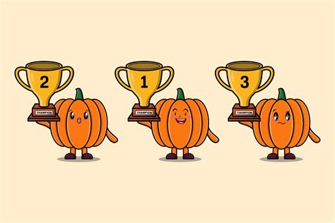 Set Of Cute Cartoon Pumpkin Holding Trophy 13210008 Vector Art At Vecteezy