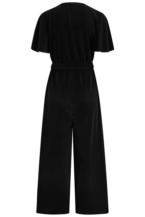 Tara Shine Plisse Cropped Wide Leg Jumpsuit In Black Pour Moi