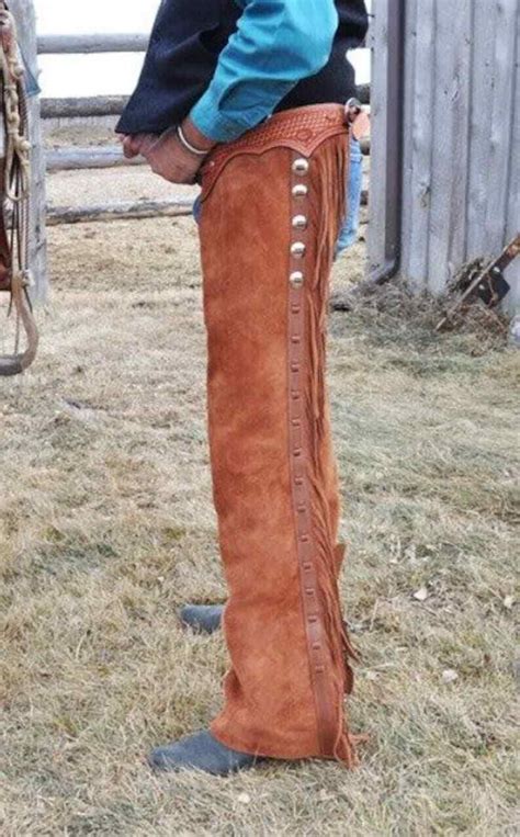 Handmade Cowboy Buckskin Suede Leather Pant Rodeo Chap Mountain Men