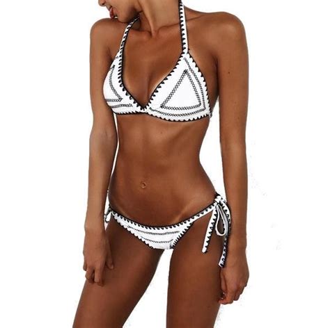 Black White Triangel Bikini Halter Bikini Halter Top Halterneck