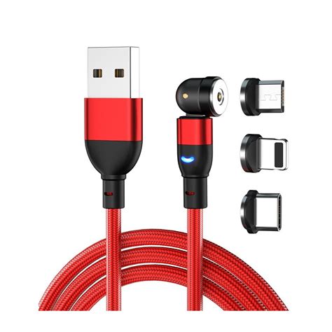 Ladekabel 3in1 Magnetisch 540 Grad 1m Usb A Nylon Rot