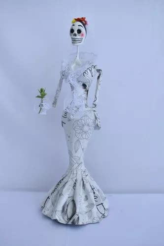 Catrinas De Papel Mache Artesanales 40cm Novia Dia De Muerto Meses