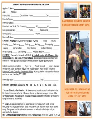 Fillable Online Lawrence County Youth Conservation School Application