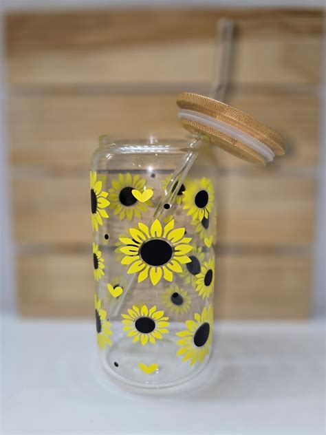 Sunflower Glass Can Cup Sunflower Sunshine Flower Lover Boho Chic Cup