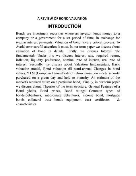 A Review OF BOND Valuation - A REVIEW OF BOND VALUATION INTRODUCTION