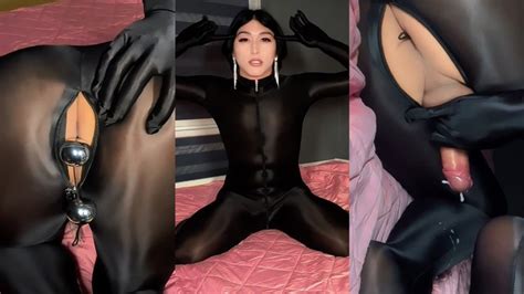 Black Shiny Zentai Suit Sissy Femboy Boi Pussy Anal Beads Training Xxx Mobile Porno Videos