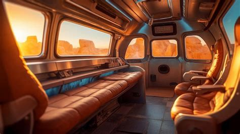 Premium AI Image | A bus with a red interior and a window that says'the future'on it