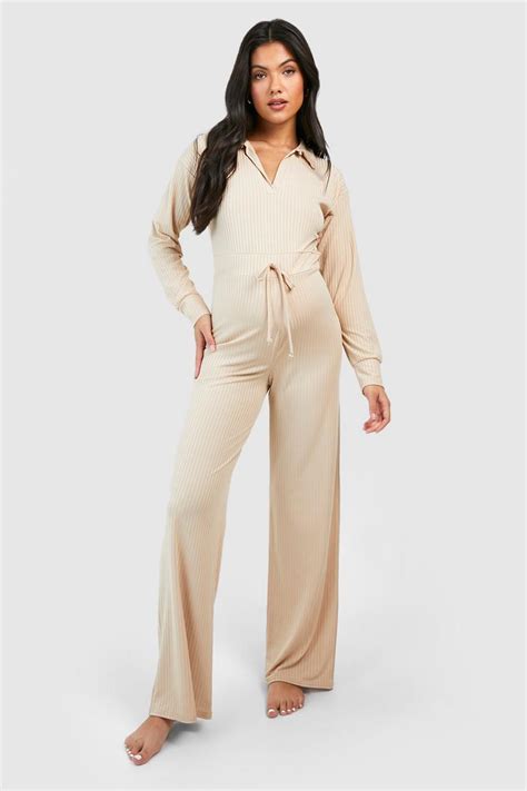 Maternity Collared Wide Leg Loungewear Jumpsuit Boohoo Uk