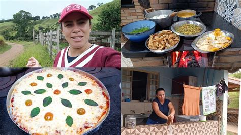 ROTINA EM DIA CHUVOSO NA ROÇA COMIDA CAIPIRA PIZZA CASEIRA RÁPIDA