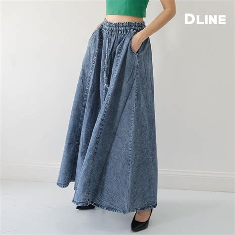 Jual Rok Jeans Wanita Pinggang Karet Fit Xxl Bigsize Maxi Denim Garis