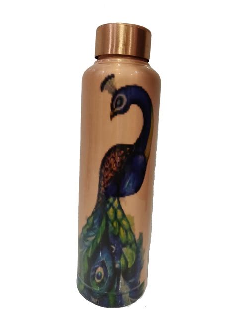 Sarvsiddhi Pure Copper Peacock Design Water Bottle Capacity 1000 At