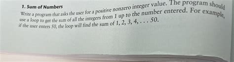 Answered 1 Sum Of Numbers He Program Should 1 A… Bartleby